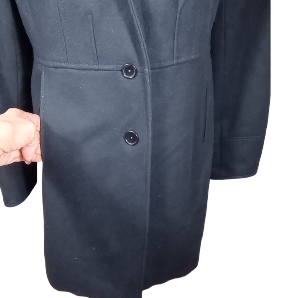 Kenneth Cole Size 10 Dark Navy Cashmere & Wool-Blend Pleated Back Chain Coat - Picture 7 of 10